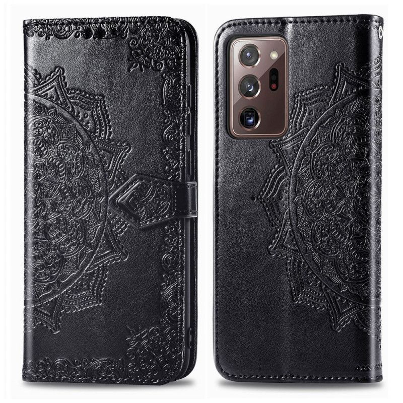 Leren Hoesje Samsung Galaxy Note 20 Ultra Grijs Zwart Telefoonhoesje Mandala Van Middelbare Leeftijd