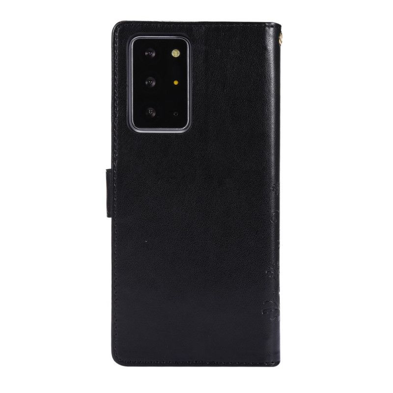 Leren Hoesje Samsung Galaxy Note 20 Ultra Grijs Zwart Vlinders In De Wind