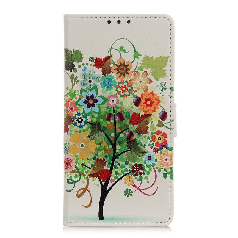 Leren Hoesje Samsung Galaxy Note 20 Ultra Groen Oranje Bloeiende Boom