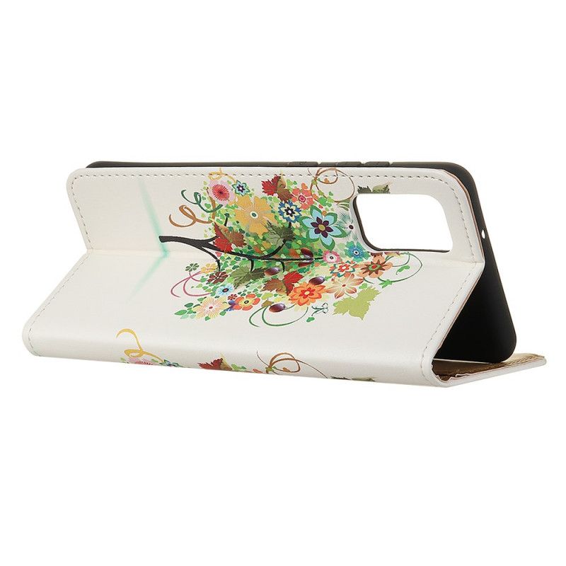 Leren Hoesje Samsung Galaxy Note 20 Ultra Groen Oranje Bloeiende Boom