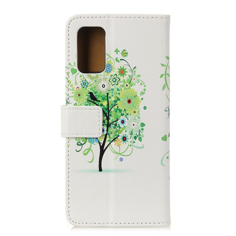 Leren Hoesje Samsung Galaxy Note 20 Ultra Groen Oranje Bloeiende Boom