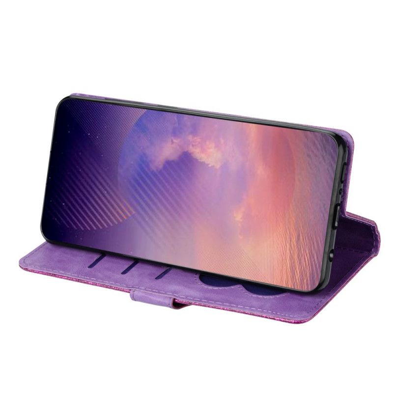 Leren Hoesje Samsung Galaxy Note 20 Ultra Magenta Zwart Portemonnee Met Glitter