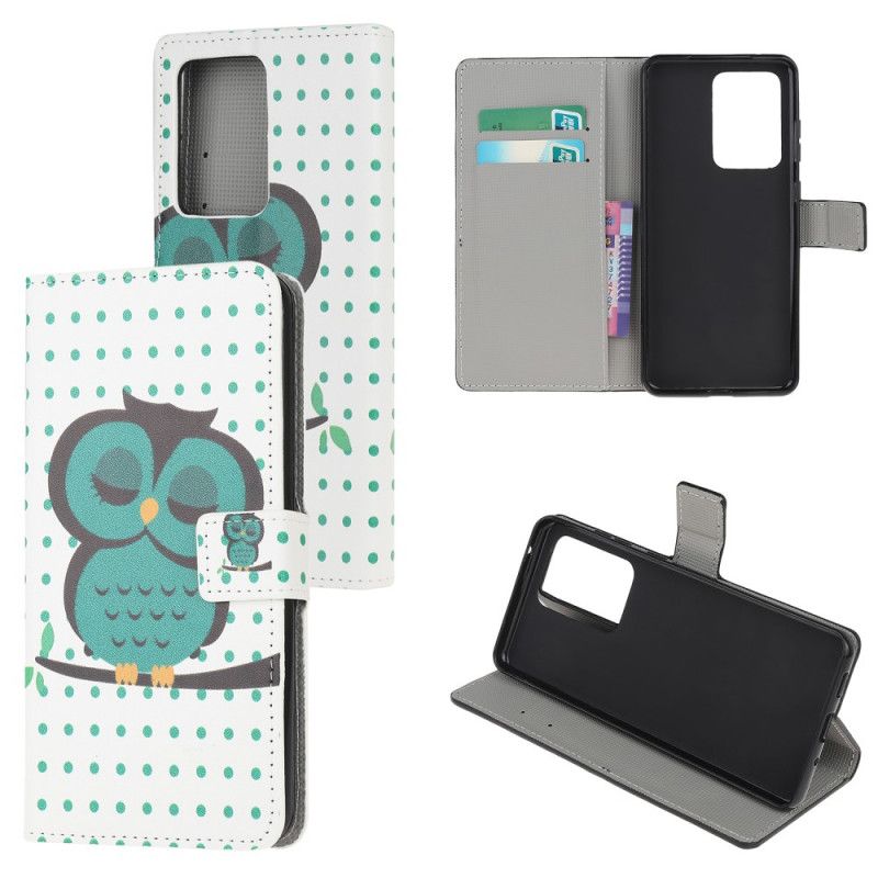 Leren Hoesje Samsung Galaxy Note 20 Ultra Slapende Uil