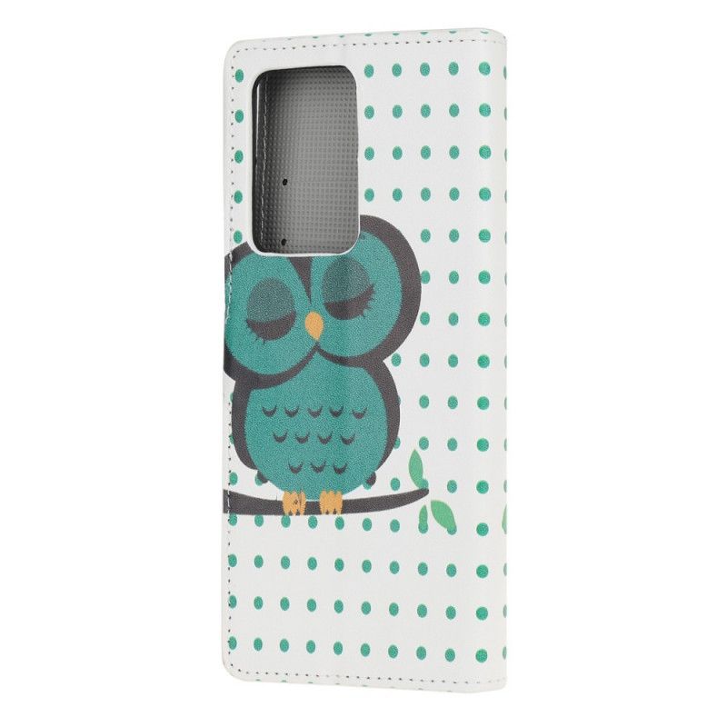 Leren Hoesje Samsung Galaxy Note 20 Ultra Slapende Uil
