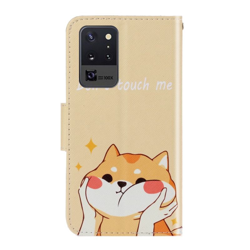 Leren Hoesje Samsung Galaxy Note 20 Ultra Telefoonhoesje Kat Raak Me Niet Aan Met String