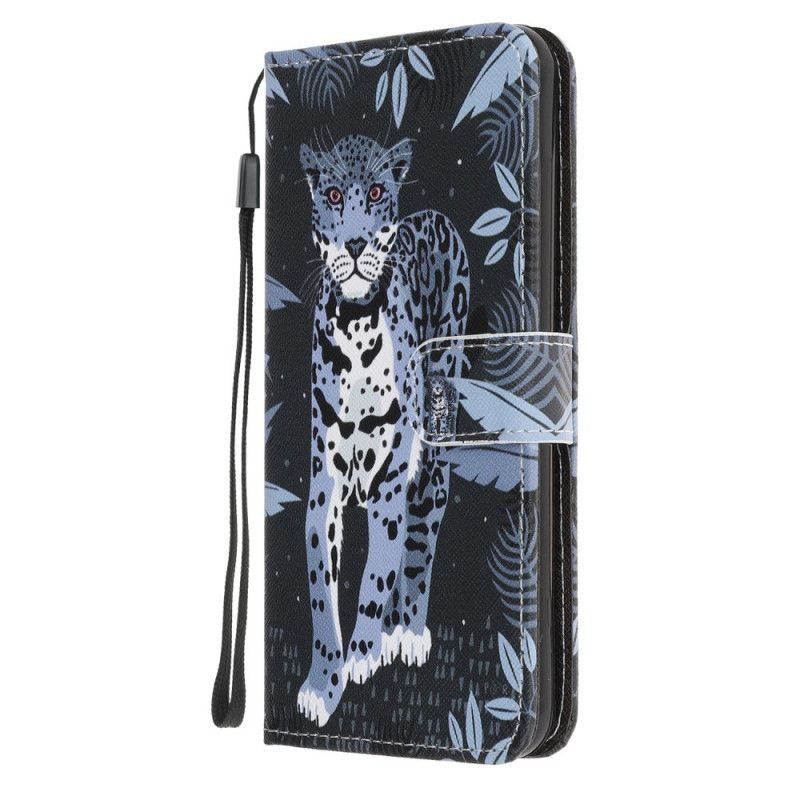 Leren Hoesje Samsung Galaxy Note 20 Ultra Telefoonhoesje Luipaard Met String