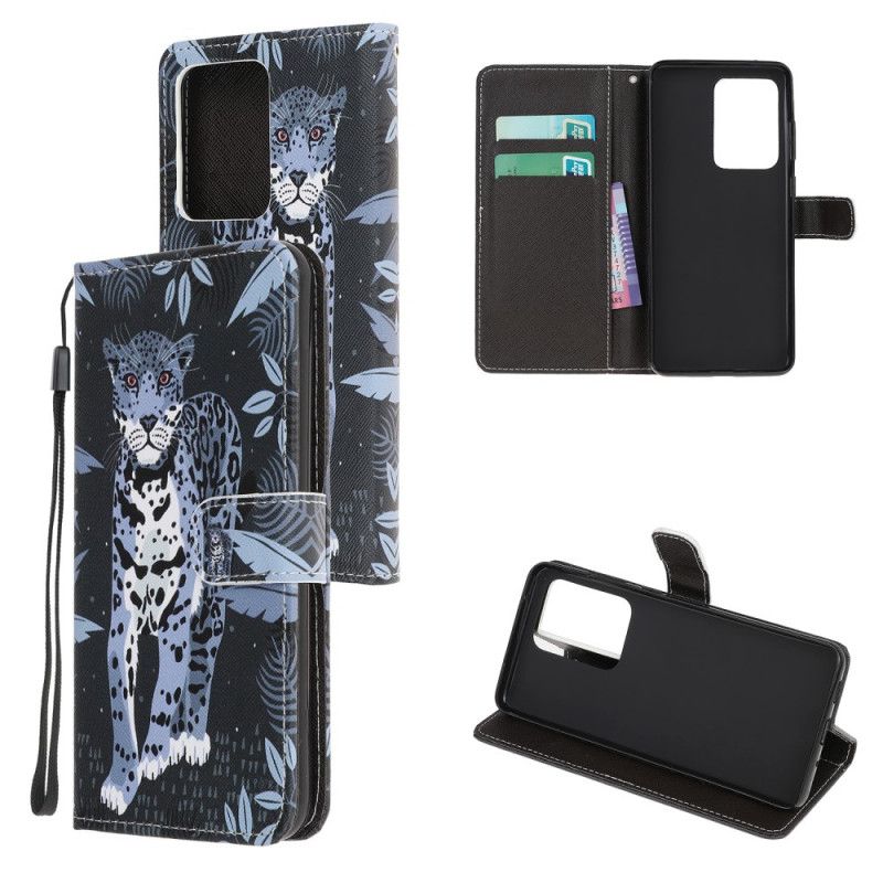 Leren Hoesje Samsung Galaxy Note 20 Ultra Telefoonhoesje Luipaard Met String