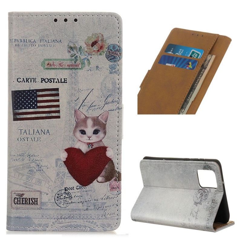 Leren Hoesje Samsung Galaxy Note 20 Ultra Telefoonhoesje Reizende Kat
