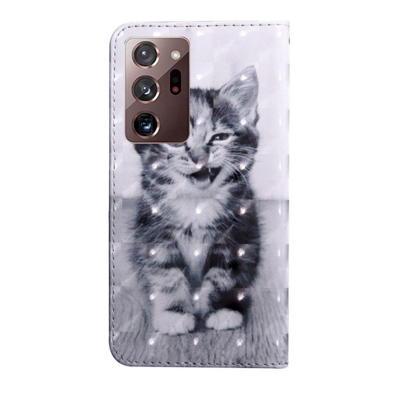 Leren Hoesje Samsung Galaxy Note 20 Ultra Zwart-Witte Kat