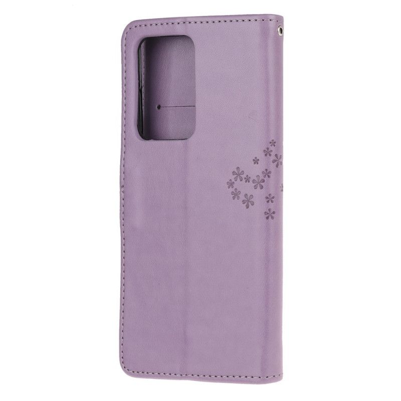 Leren Hoesje voor Samsung Galaxy Note 20 Ultra Grijs Zwart Boom En String Uilen