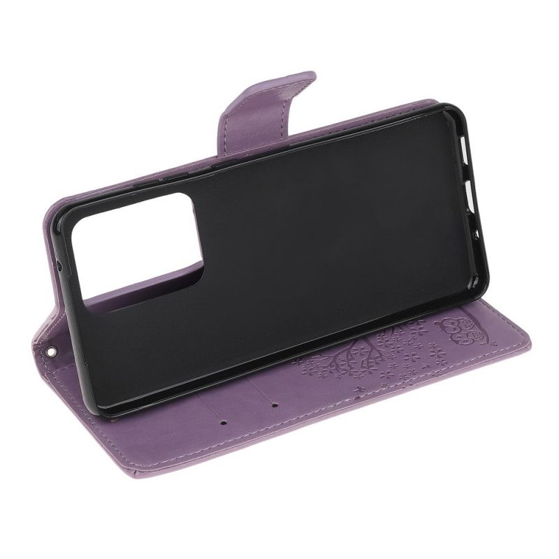 Leren Hoesje voor Samsung Galaxy Note 20 Ultra Grijs Zwart Boom En String Uilen