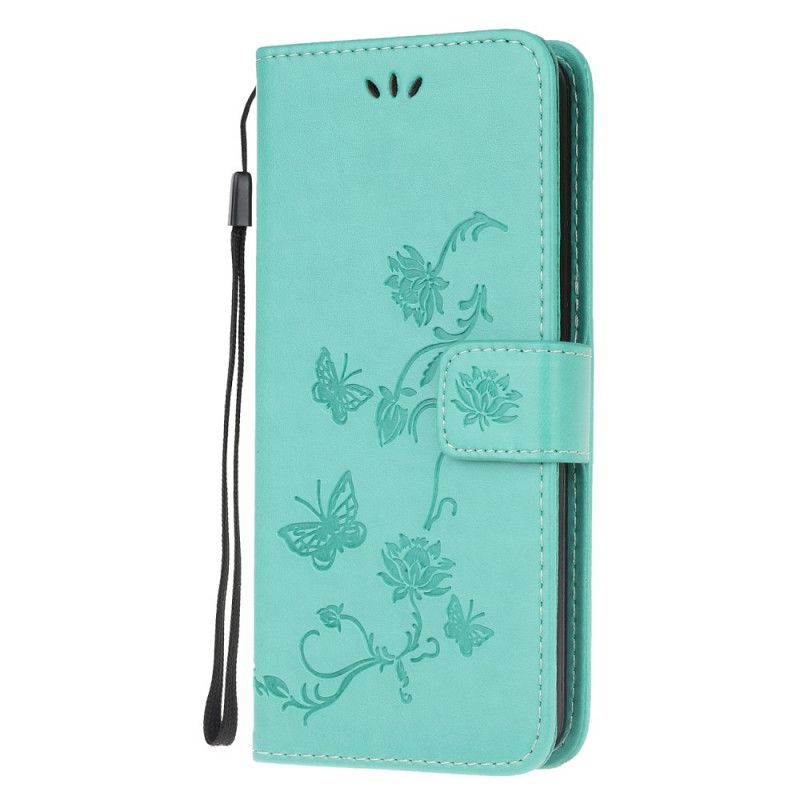 Leren Hoesje voor Samsung Galaxy Note 20 Ultra Grijs Zwart Vlinders En Stringbloemen