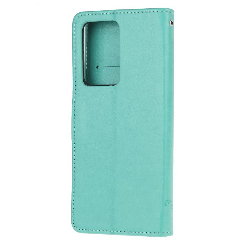 Leren Hoesje voor Samsung Galaxy Note 20 Ultra Grijs Zwart Vlinders En Stringbloemen