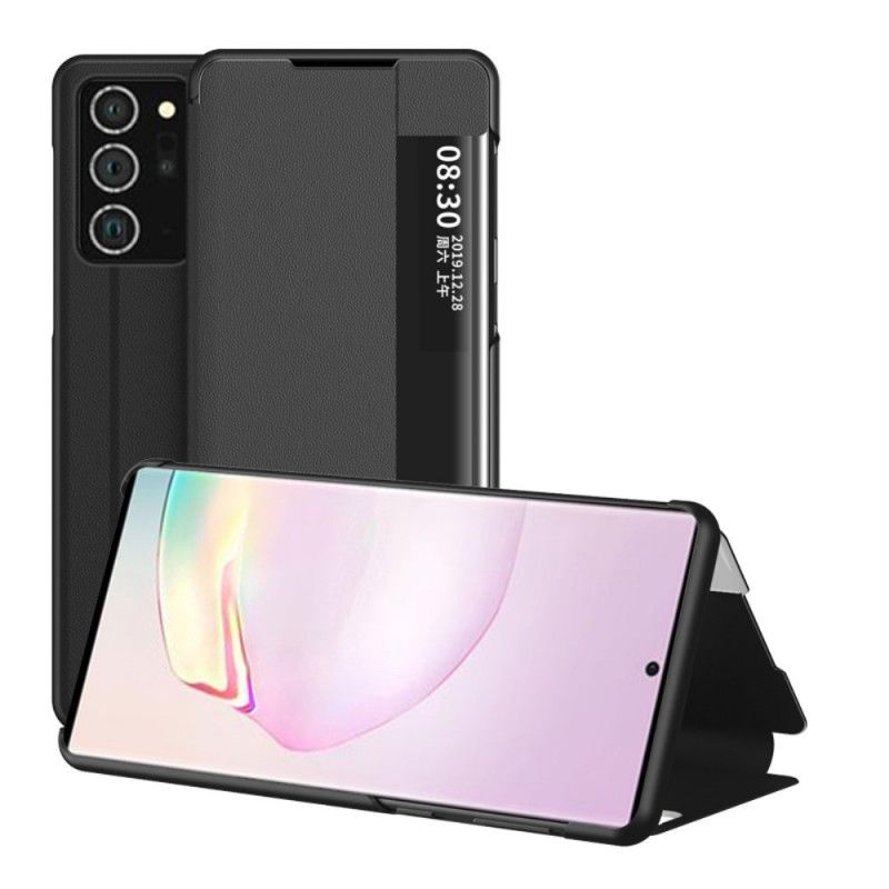 View Cover Samsung Galaxy Note 20 Ultra Rood Zwart Kunstleer Met Textuur
