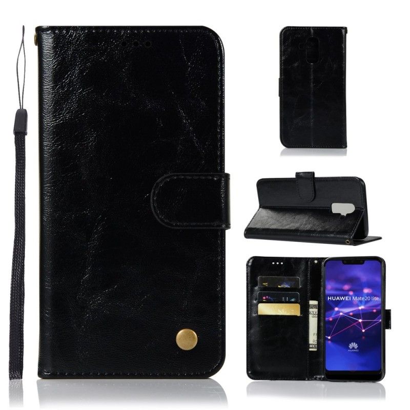 Flip Case Leren Huawei Mate 20 Lite Zwart Vintage Leereffect Met Riem