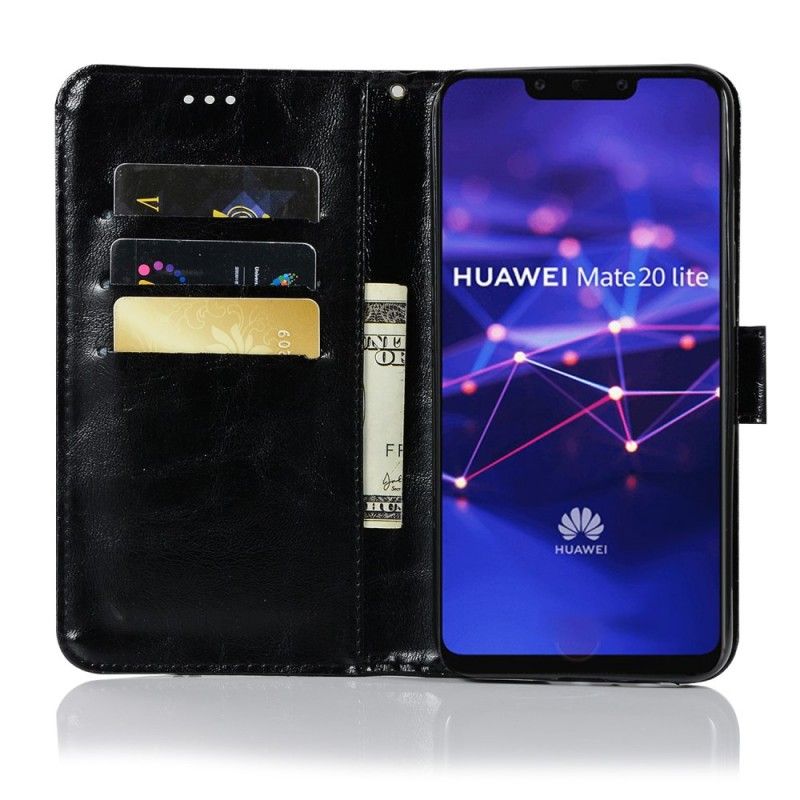 Flip Case Leren Huawei Mate 20 Lite Zwart Vintage Leereffect Met Riem