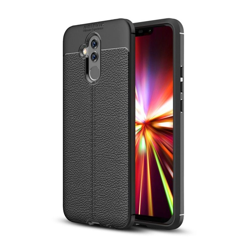 Hoesje voor Huawei Mate 20 Lite Grijs Zwart Dubbellijns Lychee Leereffect