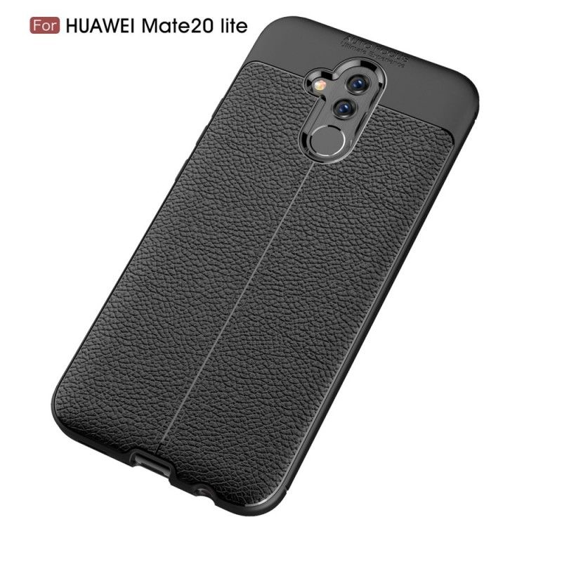 Hoesje voor Huawei Mate 20 Lite Grijs Zwart Dubbellijns Lychee Leereffect