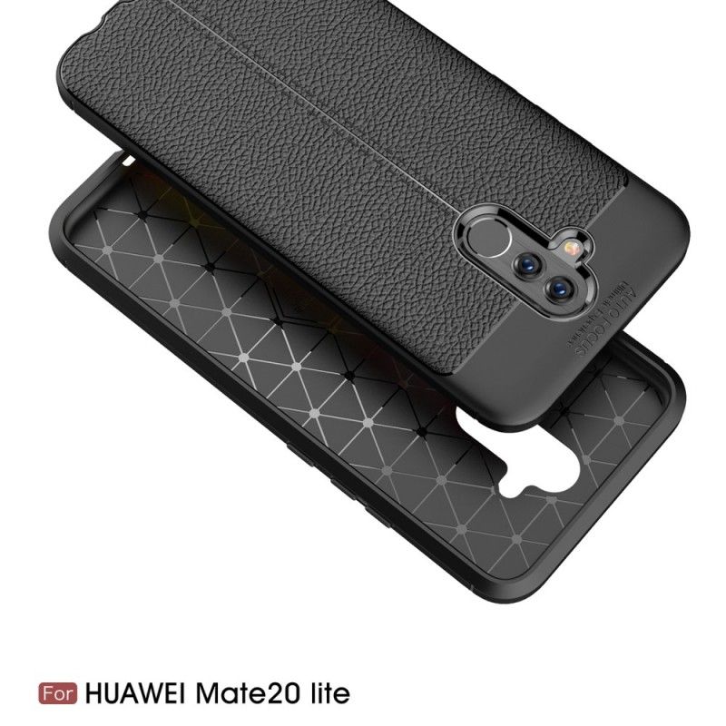 Hoesje voor Huawei Mate 20 Lite Grijs Zwart Dubbellijns Lychee Leereffect