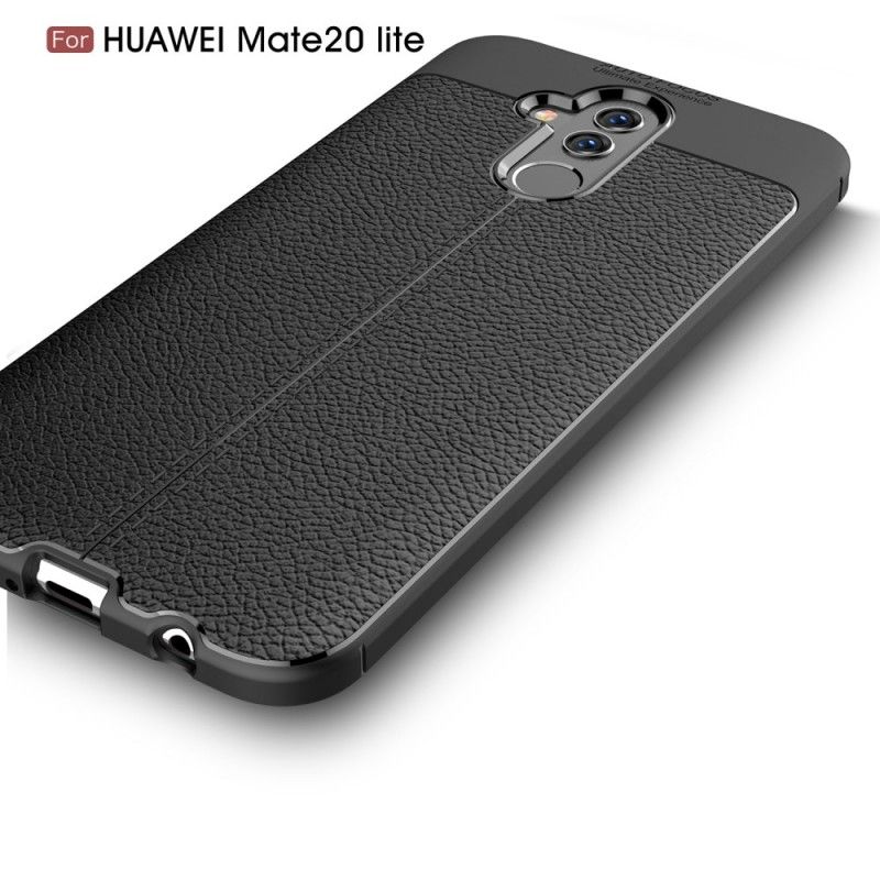 Hoesje voor Huawei Mate 20 Lite Grijs Zwart Dubbellijns Lychee Leereffect