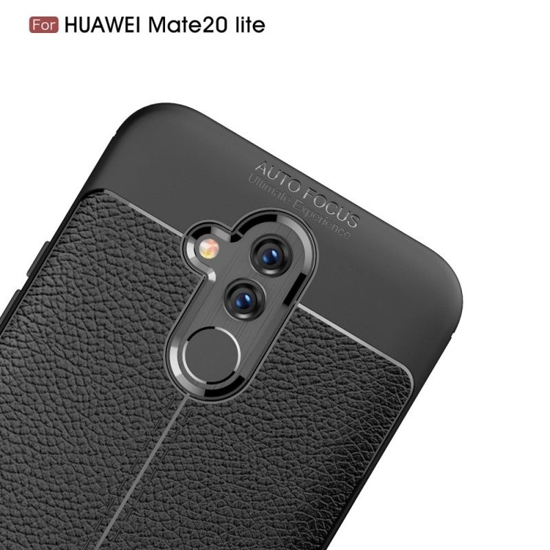 Hoesje voor Huawei Mate 20 Lite Grijs Zwart Dubbellijns Lychee Leereffect