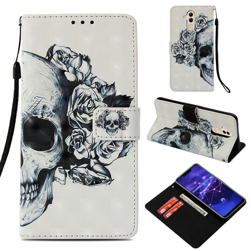 Leren Hoesje voor Huawei Mate 20 Lite 3D Bloemenschedel