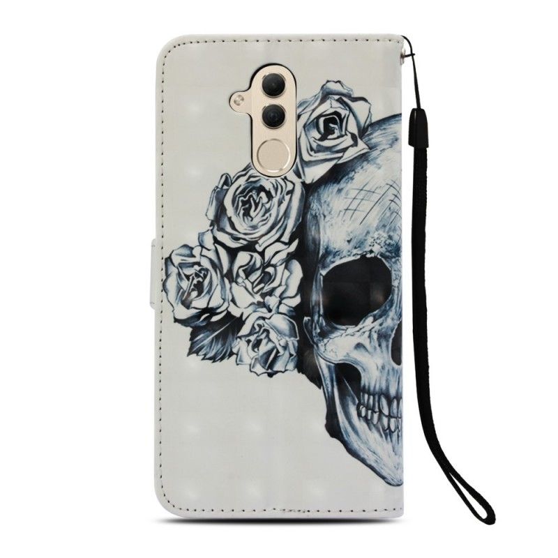 Leren Hoesje voor Huawei Mate 20 Lite 3D Bloemenschedel