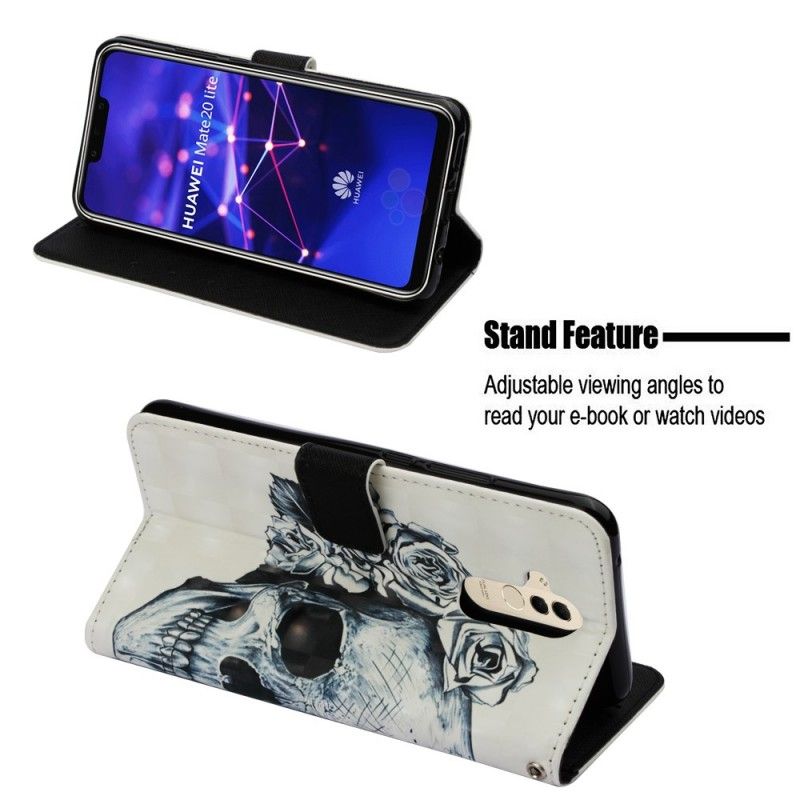 Leren Hoesje voor Huawei Mate 20 Lite 3D Bloemenschedel