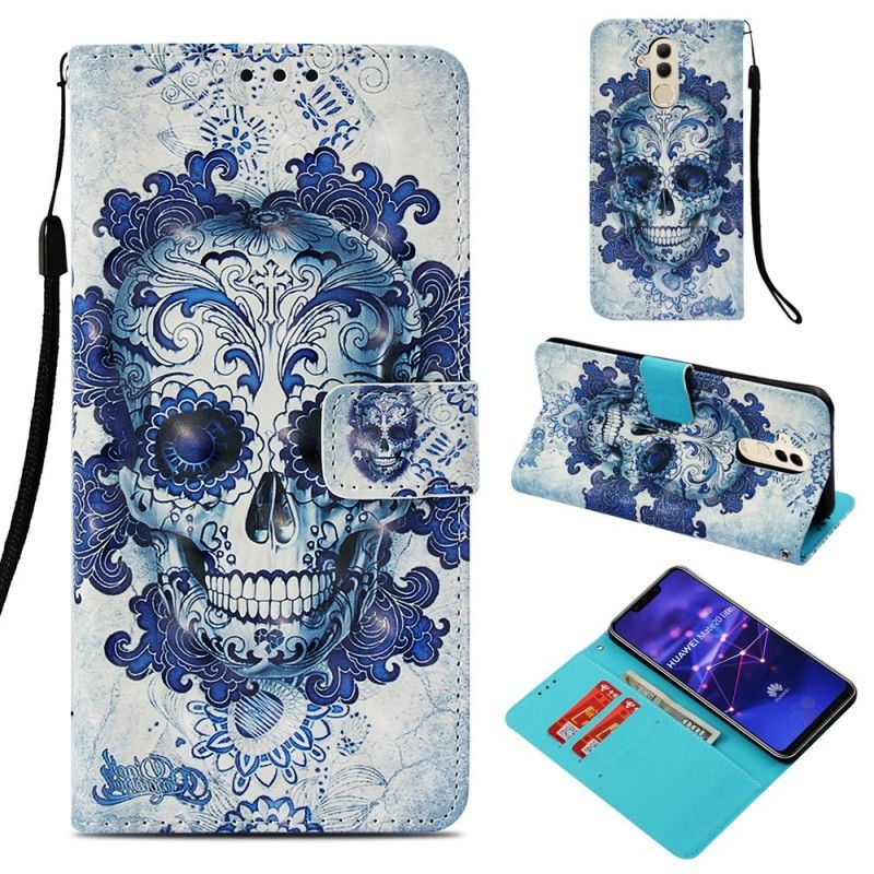 Leren Hoesje voor Huawei Mate 20 Lite Blauwe Schedel 3