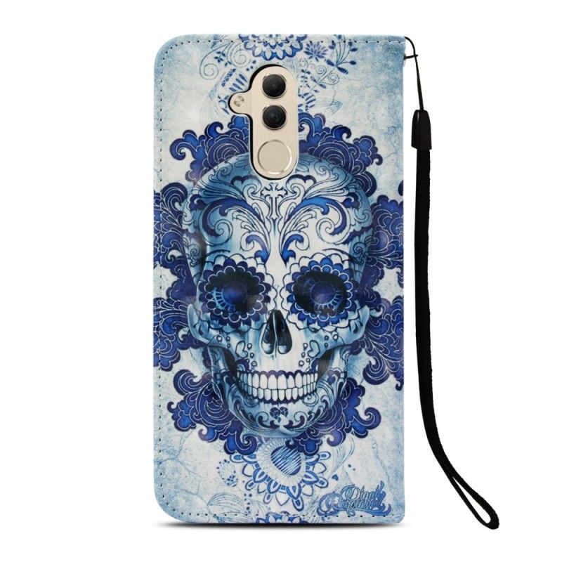 Leren Hoesje voor Huawei Mate 20 Lite Blauwe Schedel 3
