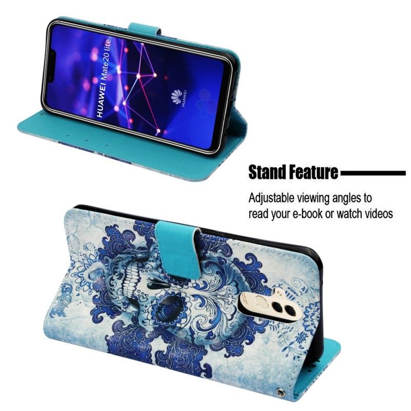 Leren Hoesje voor Huawei Mate 20 Lite Blauwe Schedel 3