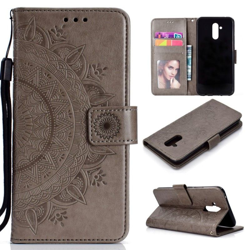 Leren Hoesje voor Huawei Mate 20 Lite Rood Grijs Zon Mandala