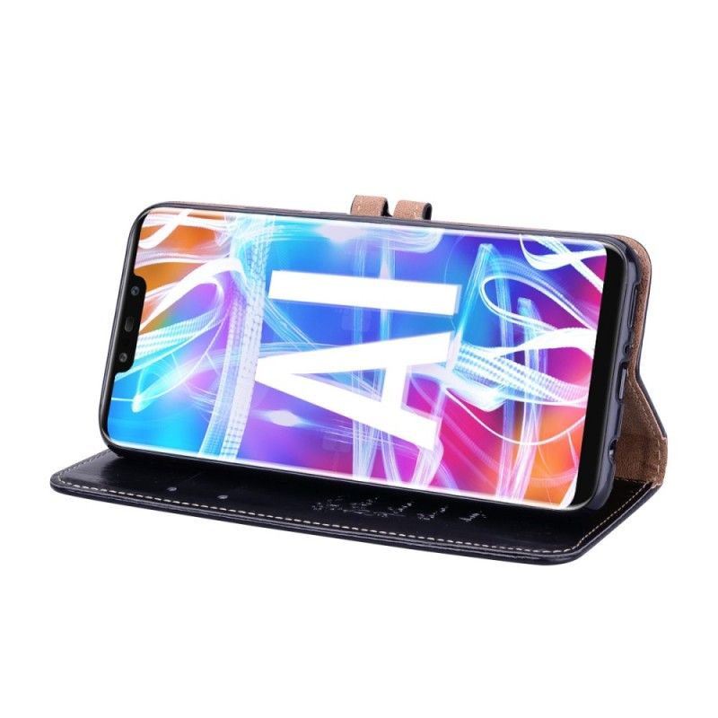 Leren Hoesje voor Huawei Mate 20 Lite Rood Zwart Vintage Leereffect Met Riem