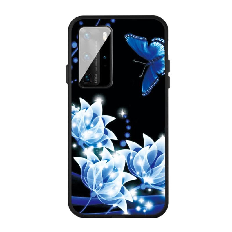 Case Hoesje Huawei P40 Telefoonhoesje Vlinder En Blauwe Bloemen