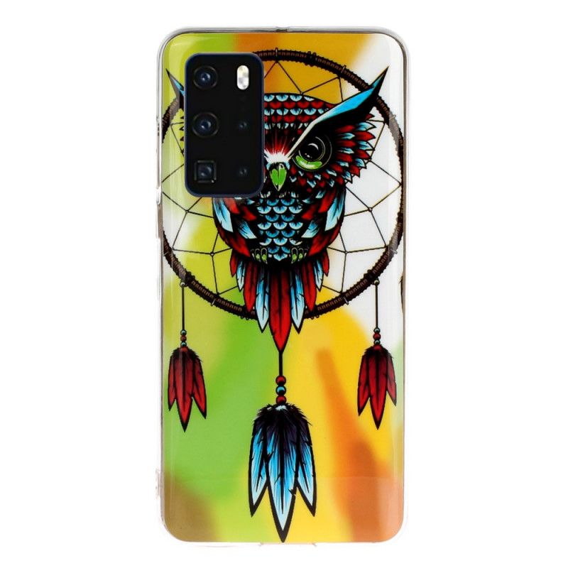 Cover Hoesje Huawei P40 Telefoonhoesje Fluorescerende Uil Dromenvanger