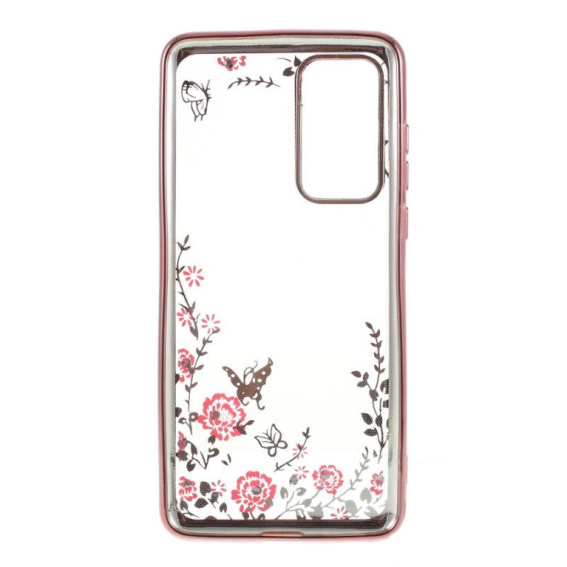 Hoesje Huawei P40 Rose Goud Goud Metalen Effectrand Met Vlinders