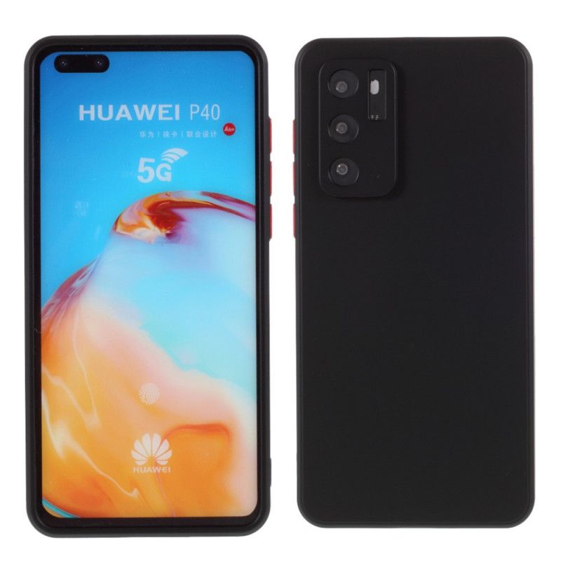 Hoesje voor Huawei P40 Rood Zwart Flexibele Siliconen Gekleurde Knop