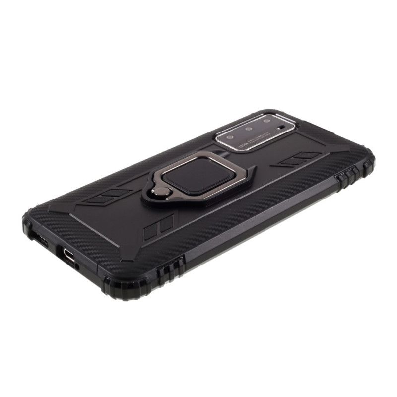 Hoesje voor Huawei P40 Rood Zwart Ring En Koolstofvezel