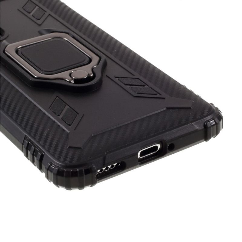 Hoesje voor Huawei P40 Rood Zwart Ring En Koolstofvezel