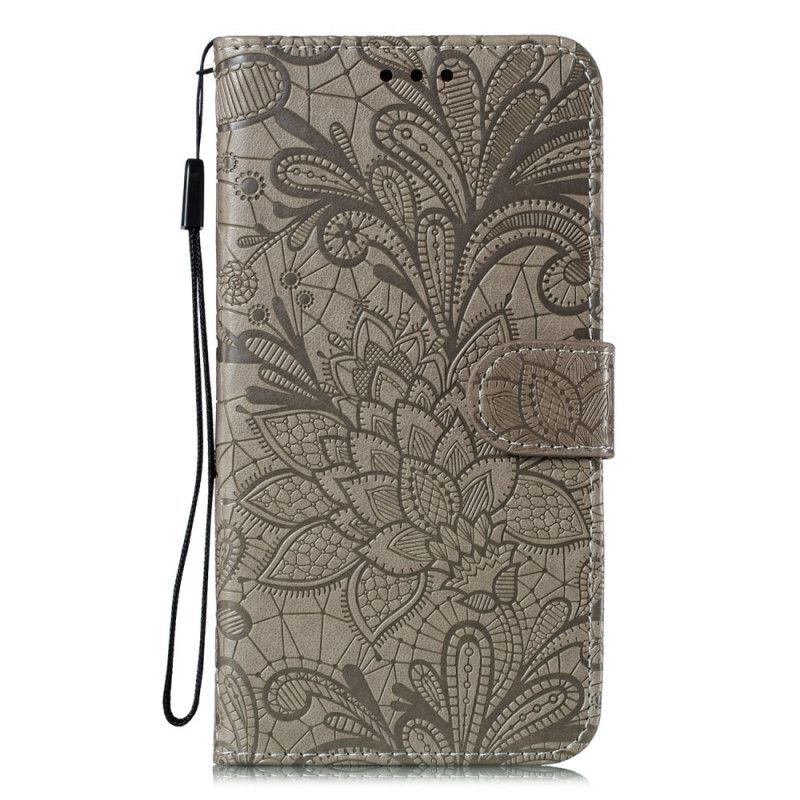 Leren Hoesje Huawei P40 Lichtpaars Rood Tribale Bloemen Met String