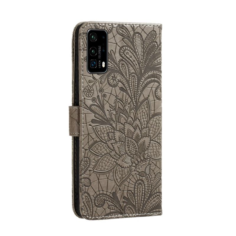 Leren Hoesje Huawei P40 Lichtpaars Rood Tribale Bloemen Met String