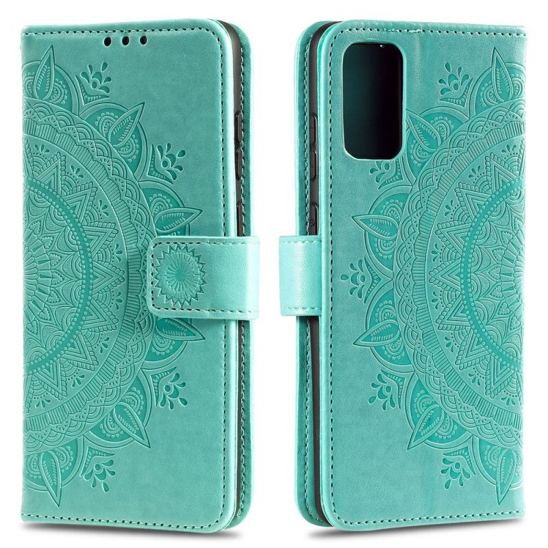 Leren Hoesje Huawei P40 Roségoud Cyaan Telefoonhoesje Zon Mandala