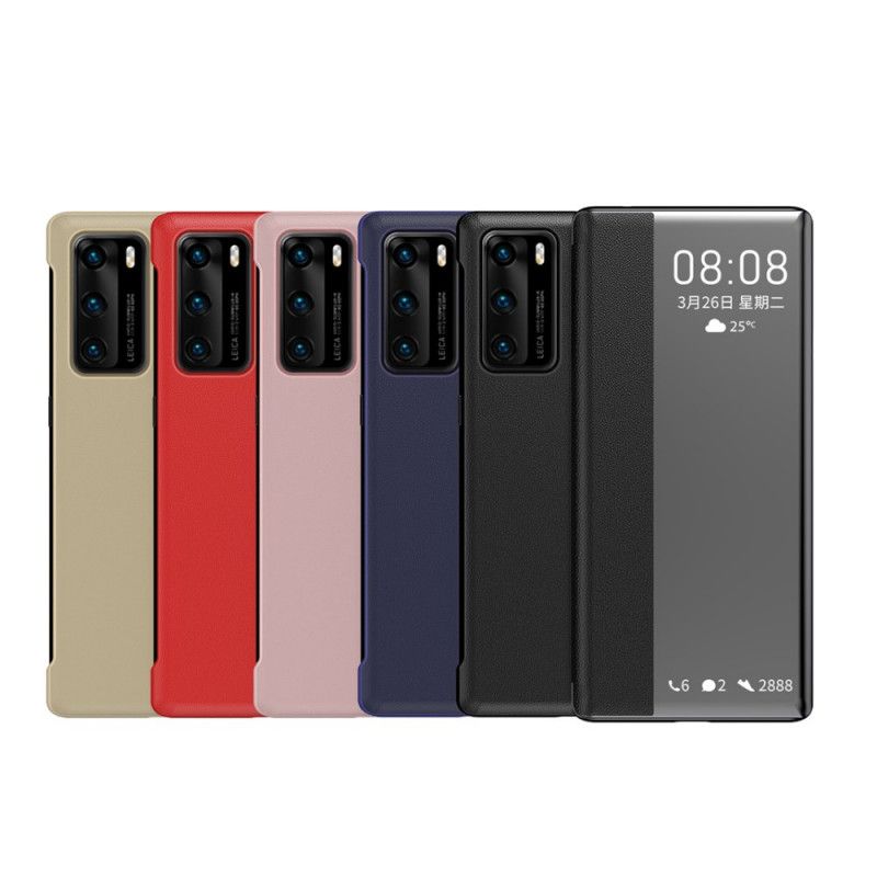 Zichtafdekking Huawei P40 Rood Zwart Kunstleer Raam