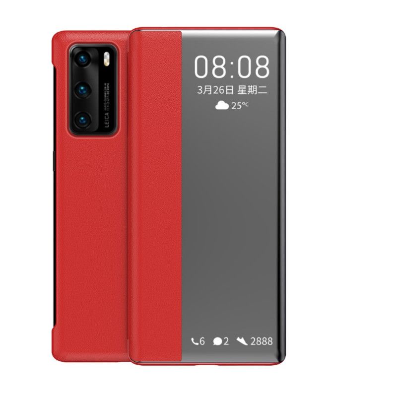 Zichtafdekking Huawei P40 Rood Zwart Kunstleer Raam