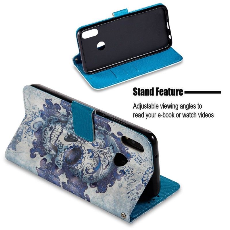 Cover Folio-hoesje Huawei P20 Lite Telefoonhoesje 3D Blauwe Schedel