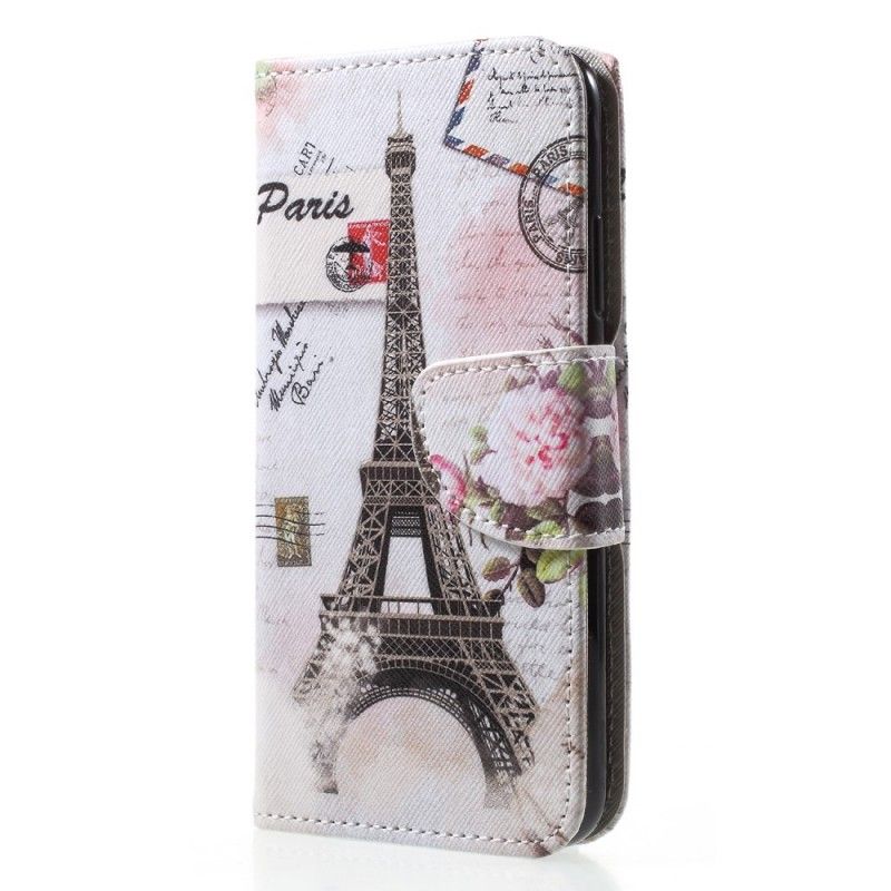 Flip Case Leren Huawei P20 Lite Retro Eiffeltoren