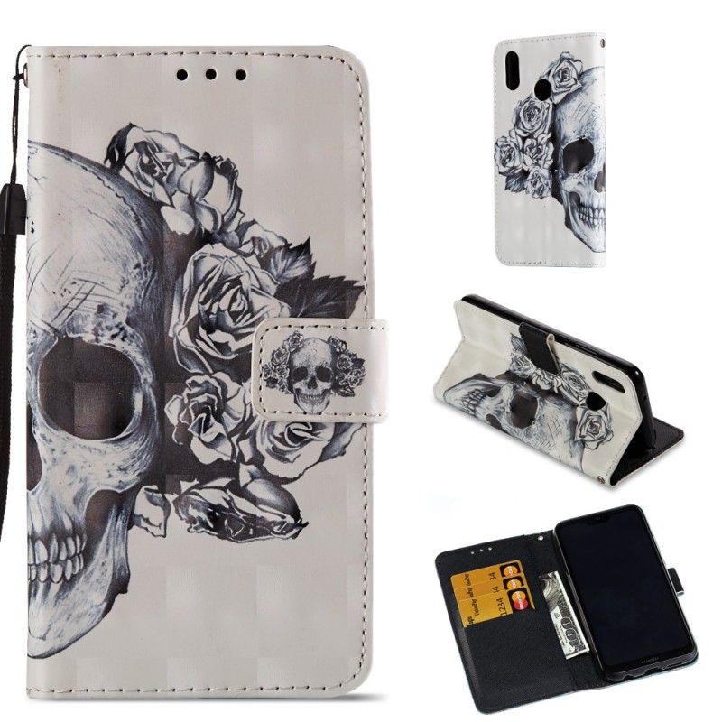 Leren Hoesje Huawei P20 Lite 3D Bloemenschedel