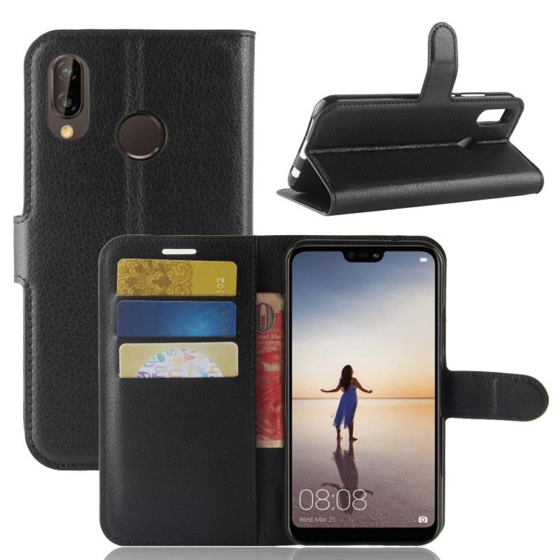 Leren Hoesje Huawei P20 Lite Wit Zwart Retro Lychee