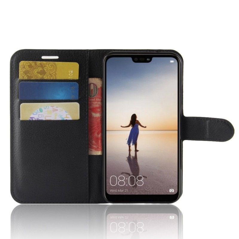 Leren Hoesje Huawei P20 Lite Wit Zwart Retro Lychee