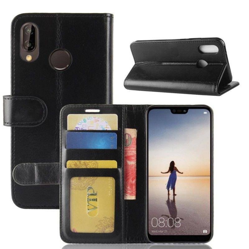 Leren Hoesje Huawei P20 Lite Wit Zwart Ultra Kunstleer